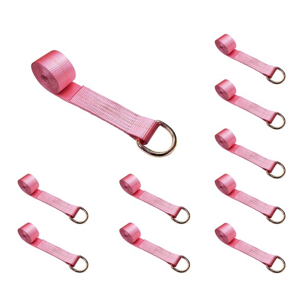 2" x 10' Lasso Strap w/ D Ring Auto Tie Down Wheel Lift Tow Truck Trailer Pink, 10PK